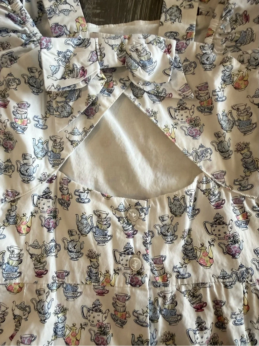 Disney + Janie and Jack White Romper with Colorful Cartoon Tea Cup Print
